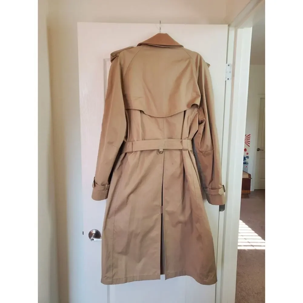 Classic Belted Trench Rain Coat Tan w/ Check Plaid Lining, Men's Size XL (40)